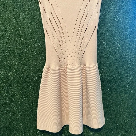 Maje Majeeryne Knit Fitted Lazer Mini Dress Light Pink Flare Ruffle - Picture 7 of 11